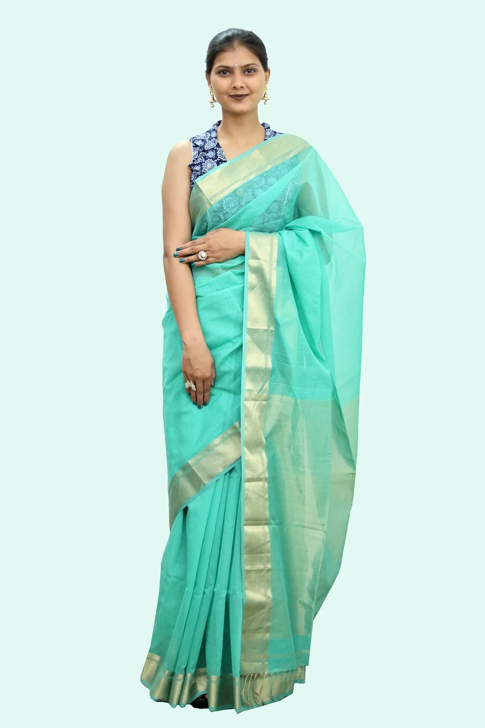 Attractive Maheshwari handloom Tissue Saree with Tassels - Pastel Blue
