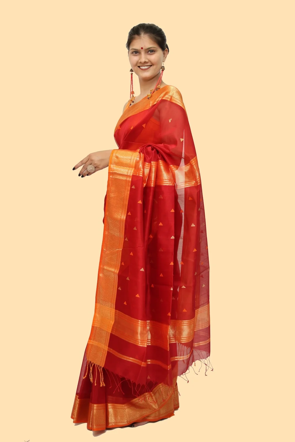 Beautiful Maroon Choka Borcade handloom Saree with Tassels