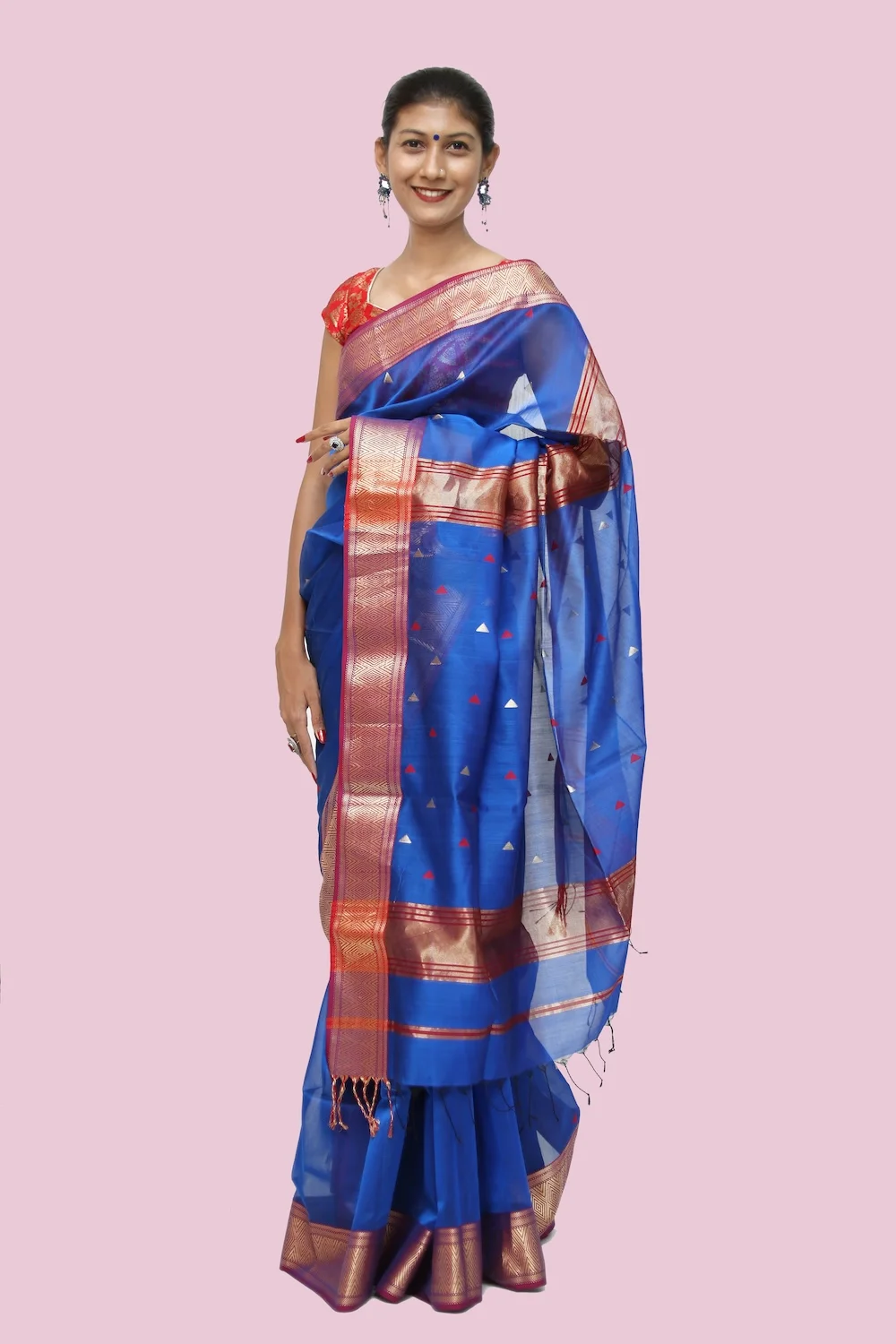 Classy Navy Blue Choka Borcade handloom Saree with Tassels