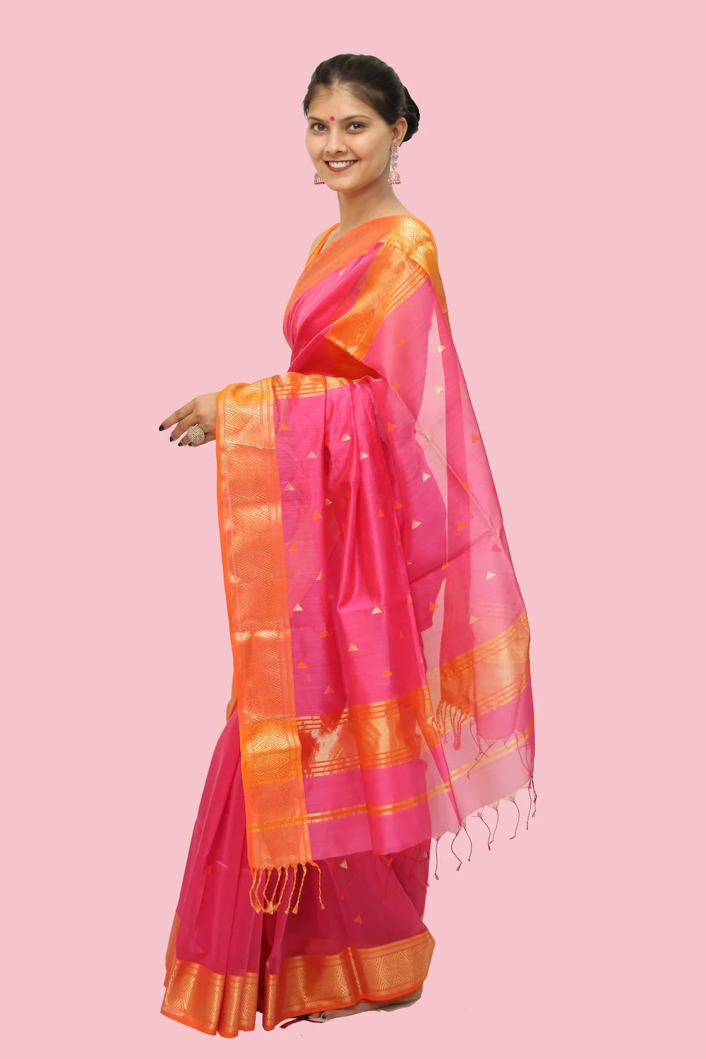 Classy Pink Pearl Choka Borcade handloom Saree with Tassels