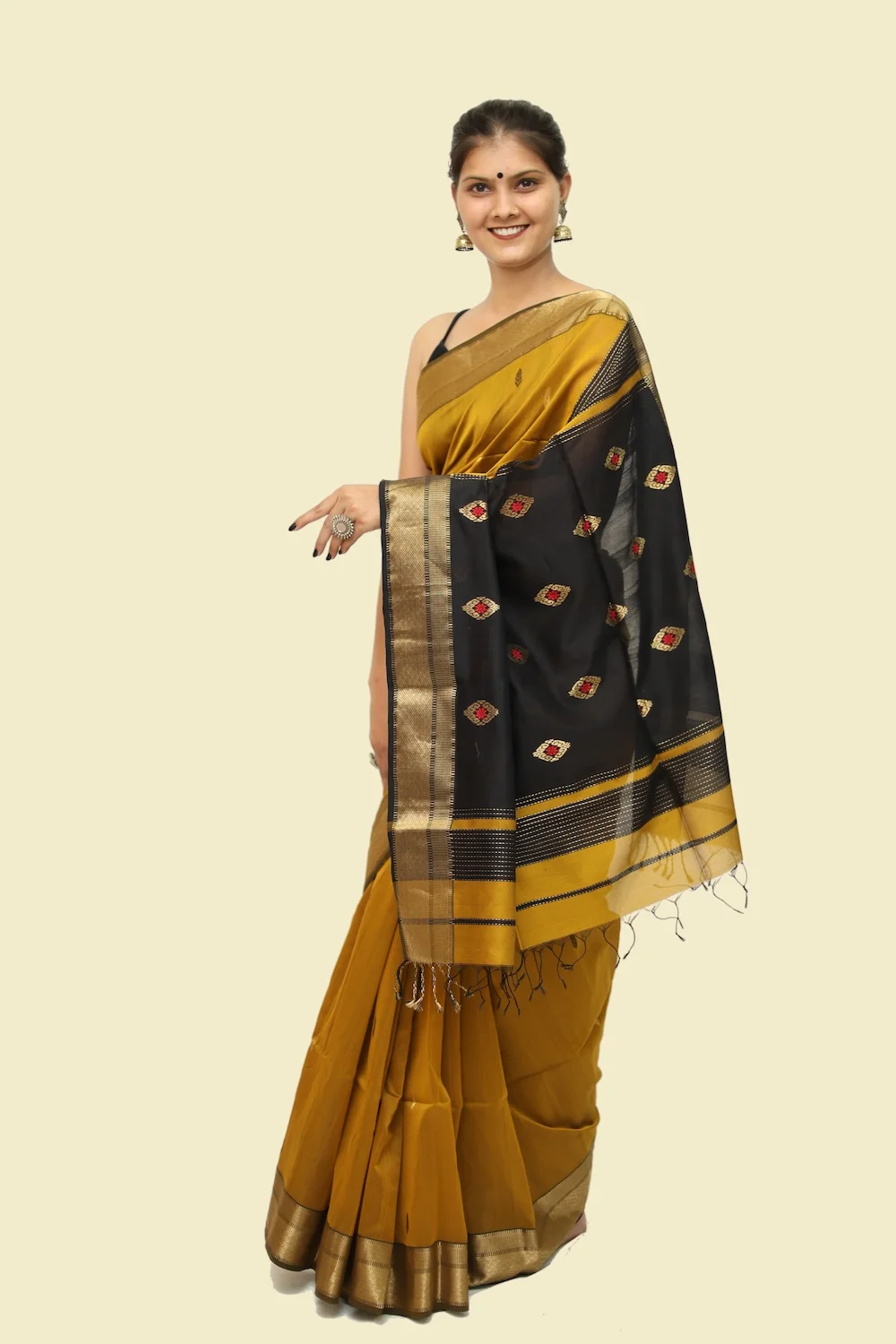 Elegant Heritage Meena Buta handloom Saree with Tassels