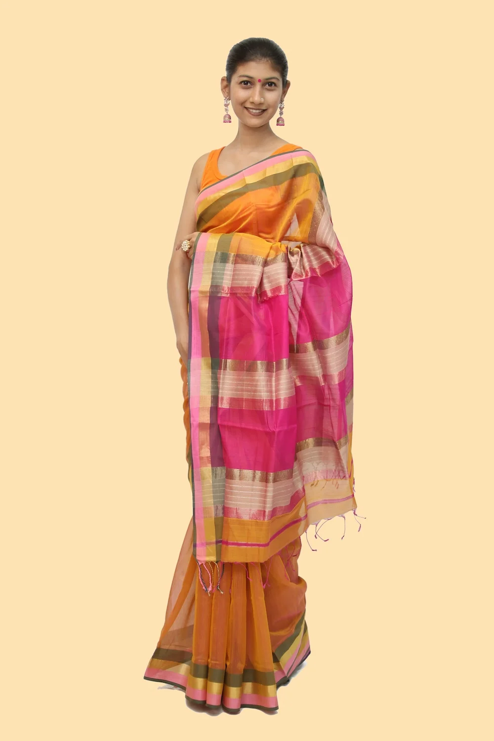 Epic Divine Kosa Pallu Mustard handloom Saree with Tassels