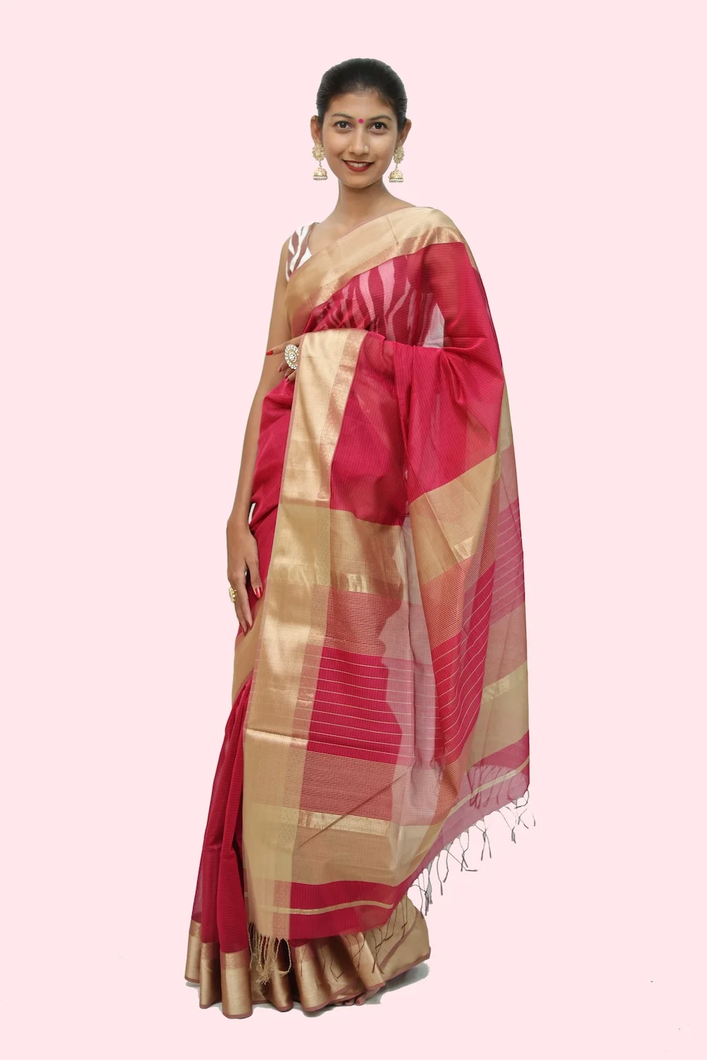 Epic Rani Pink handwoven Resham Border Saree with Tassels