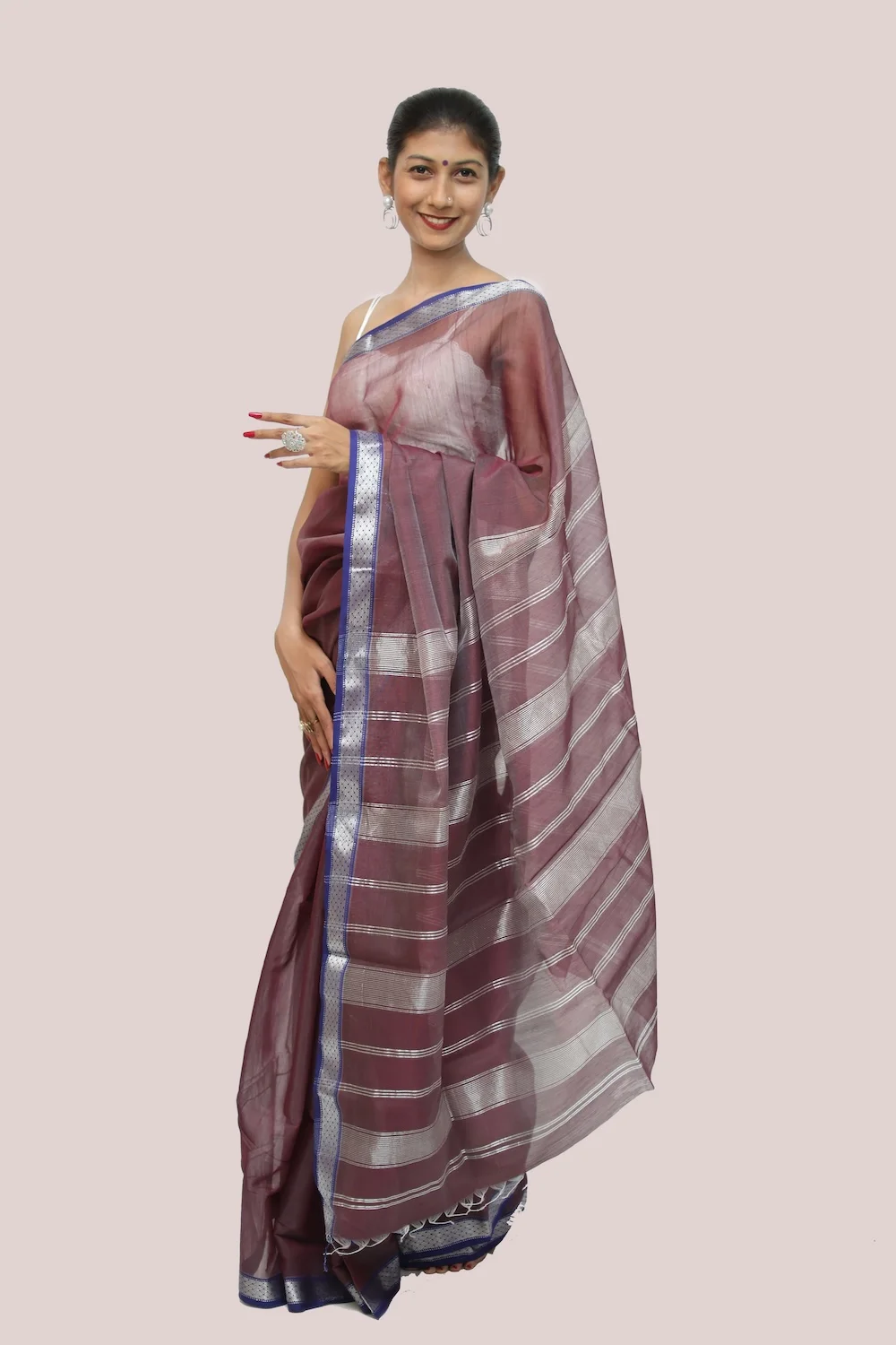 Epic Silver Brocade handwoven Saree with Tassels