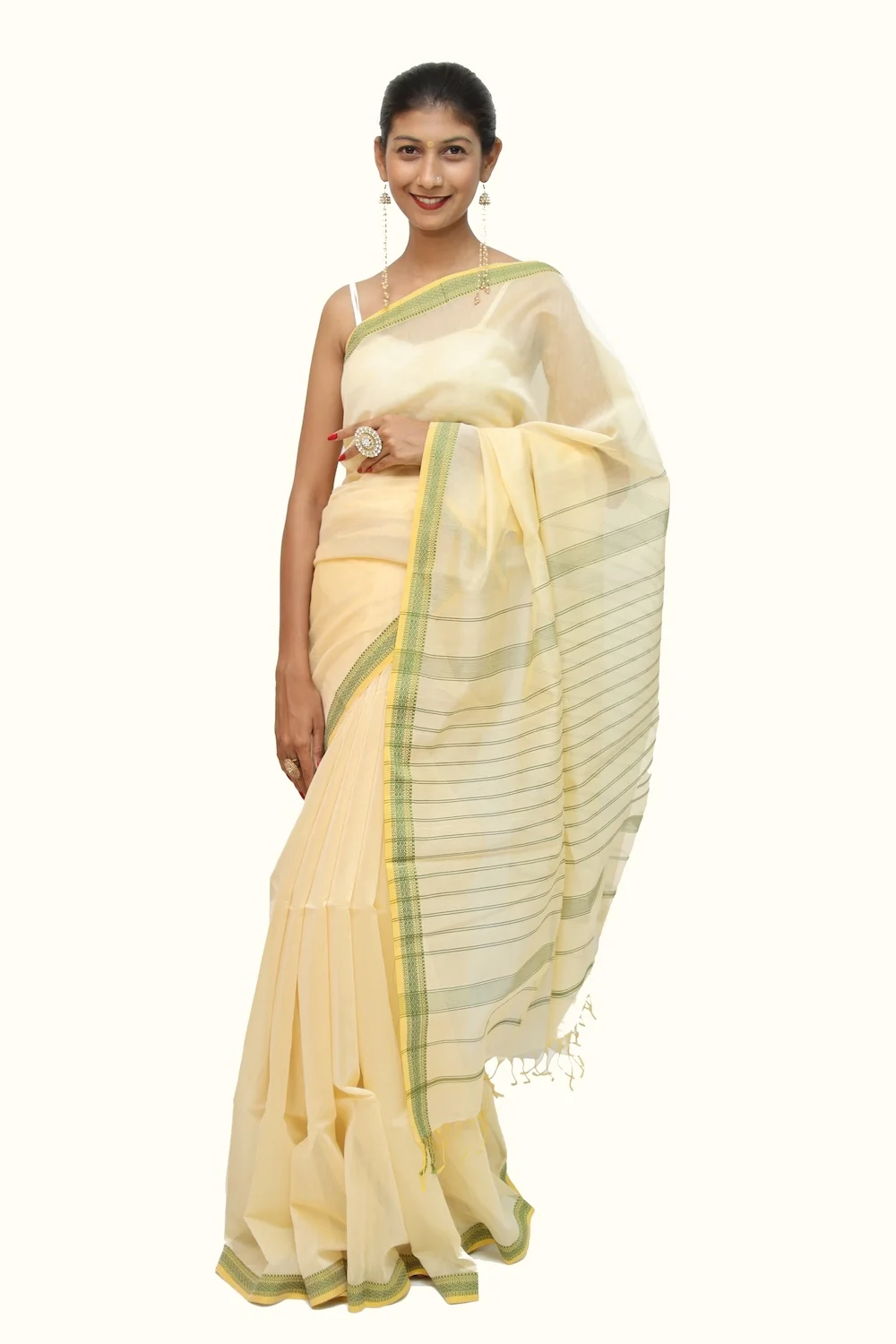 Imperial Maheshwari Rich Thread Brocade Saree with Tassels
