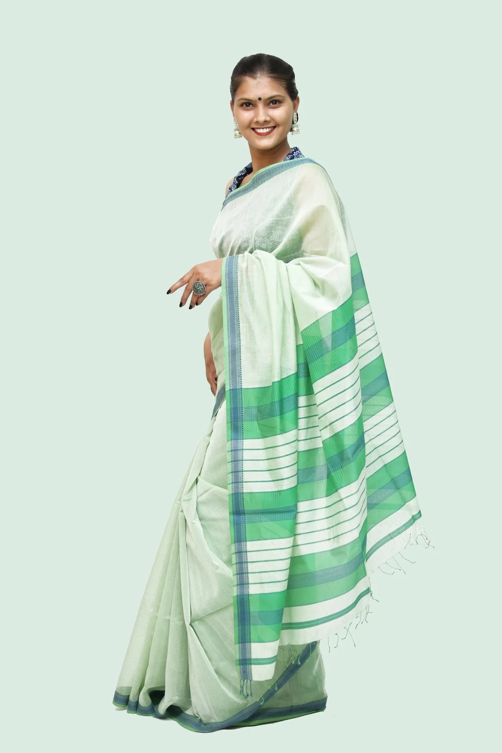 Imperial Maheshwari Rich Thread Brocade Saree with Tassels - Green
