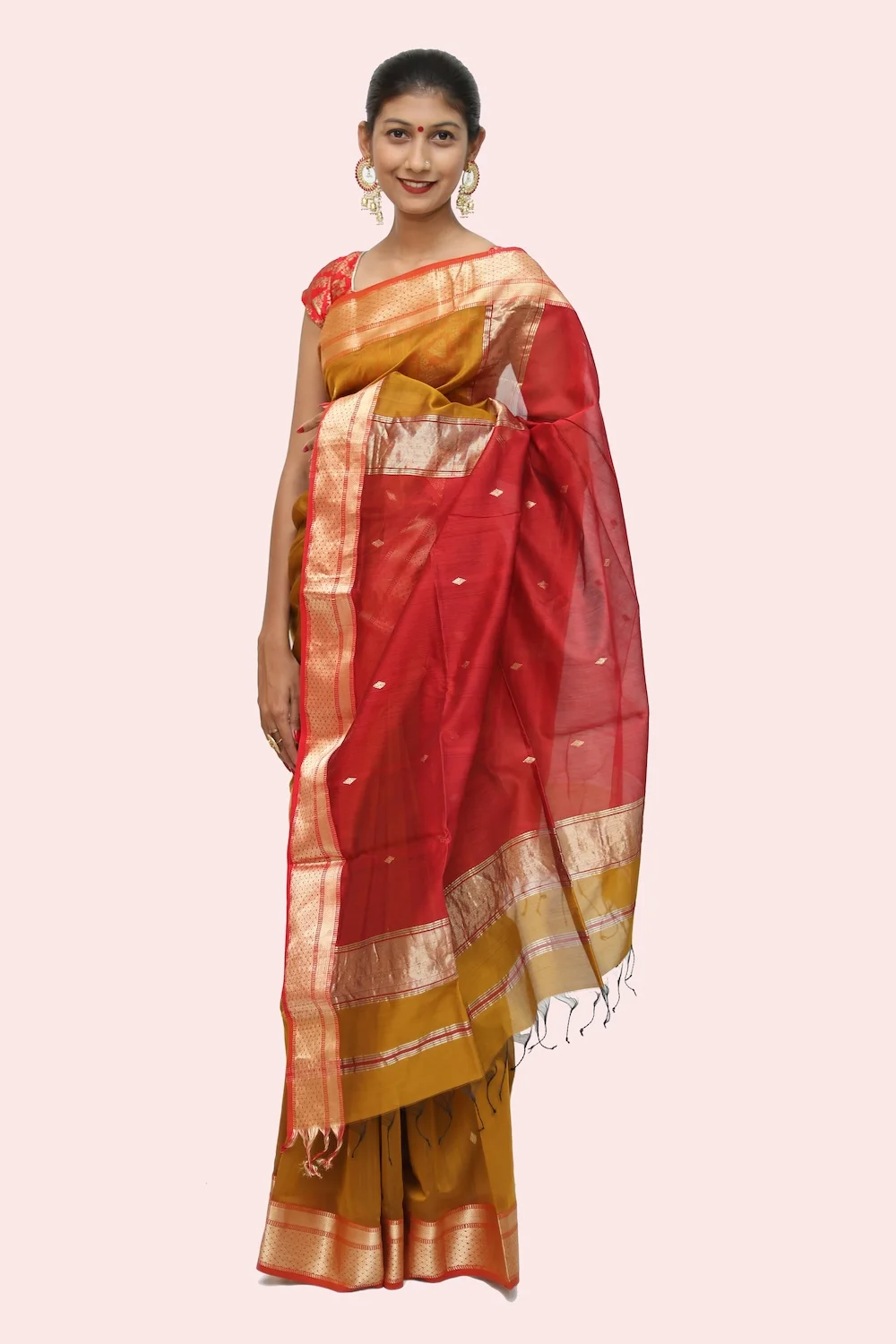 Imperial Mustard Zari Khatia handwoven Saree with Tassels
