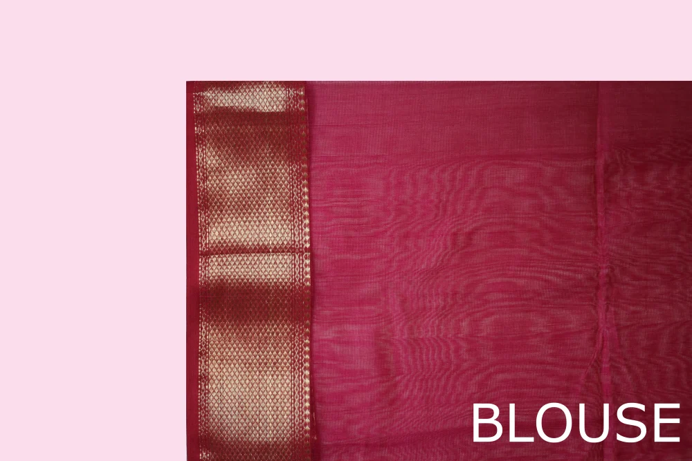 Imperial Rani Pink Zari Chatai handloom Saree with Tassels - Image 5
