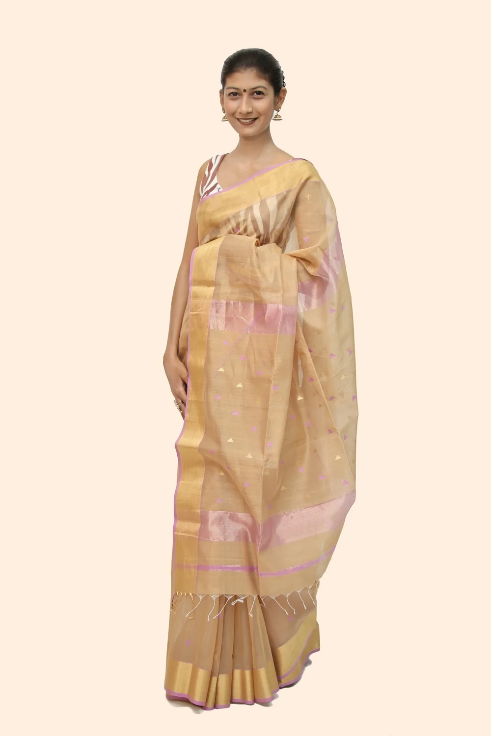 Imperial Tussar Zari Brocade handloom Saree with Tassels