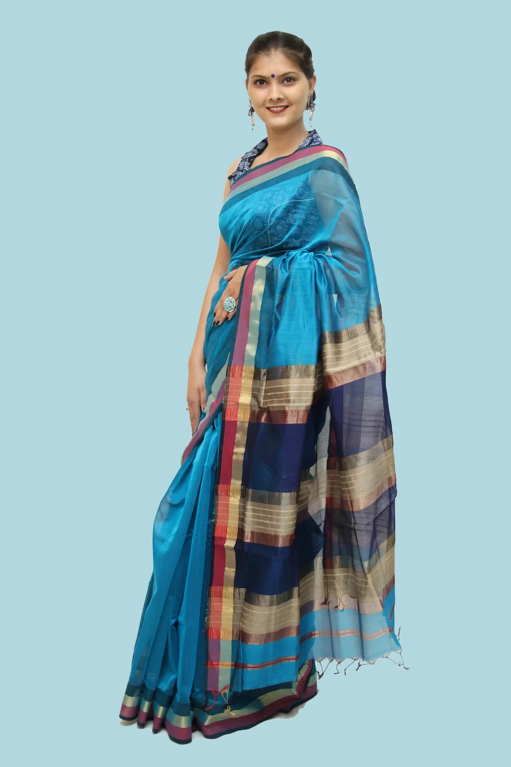 Legacy Kosa Pallu Divine Blue handloom Saree with Tassels