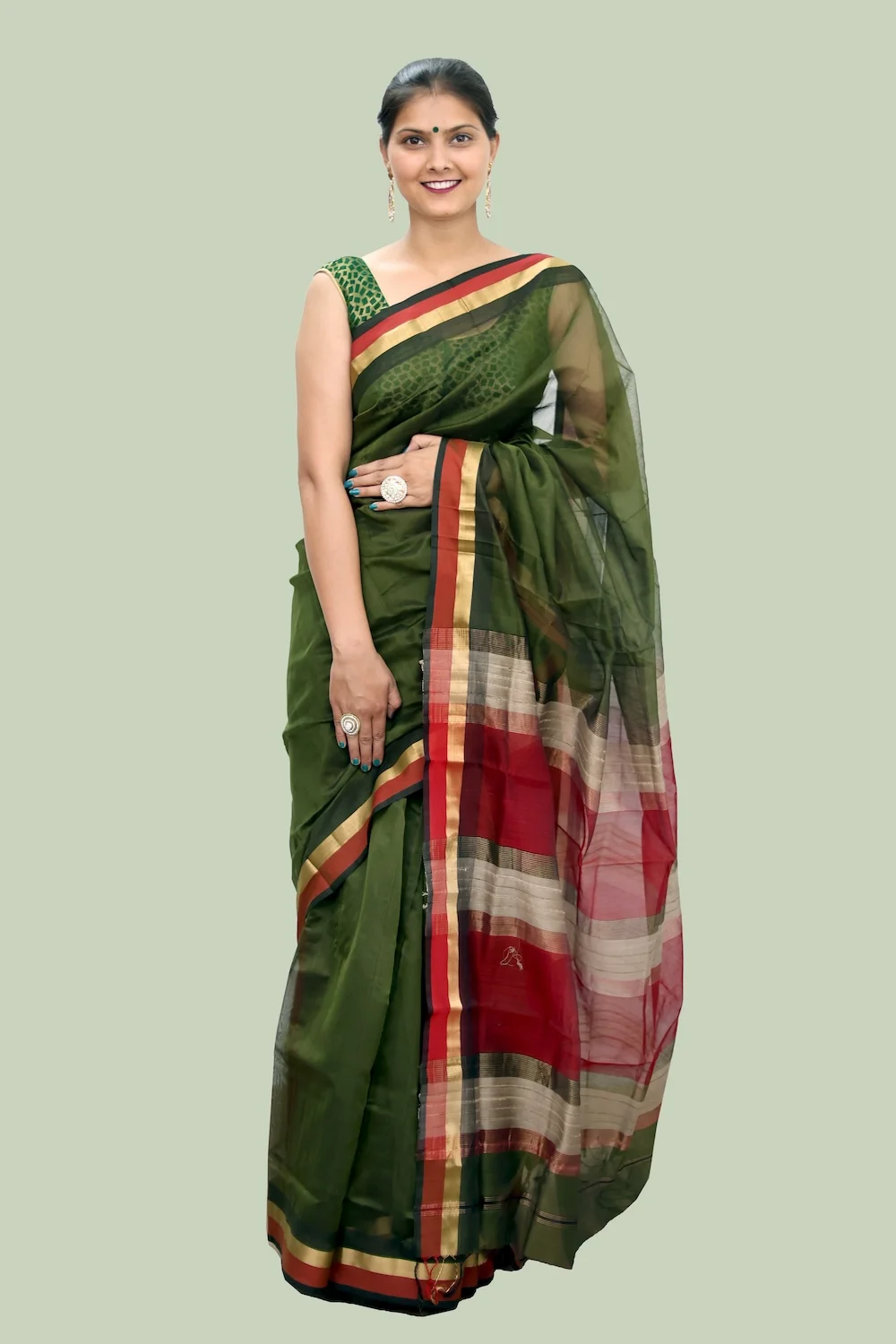 Legacy Kosa Pallu Equisite Green handloom Saree with Tassels