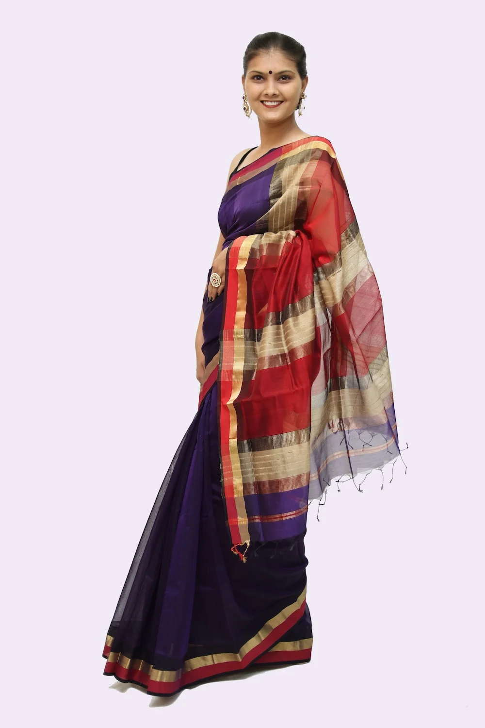 Legacy Kosa Pallu Purple handloom Saree with Tassels