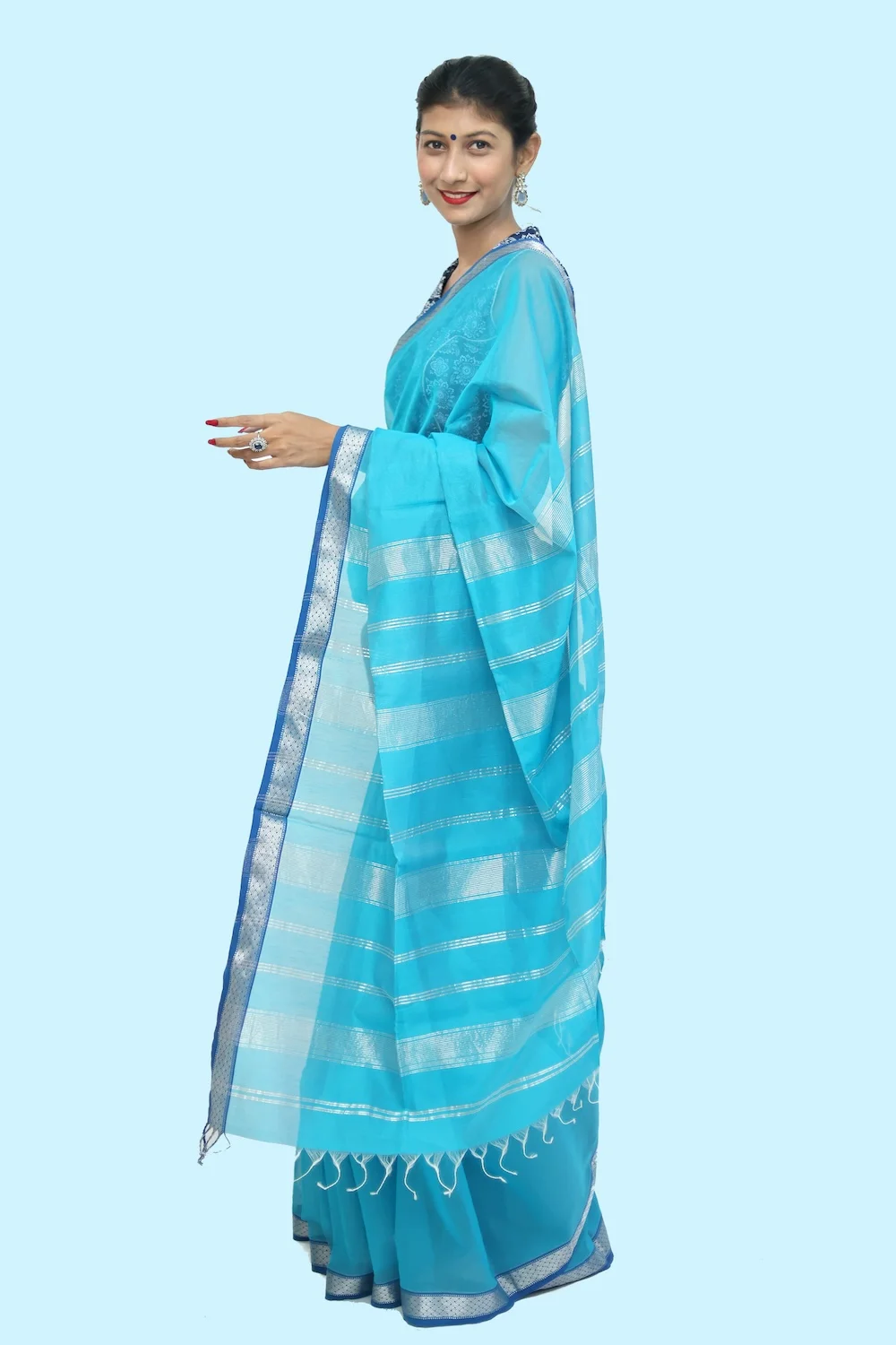 Majestic Divine Blue handloom Saree with Tassels