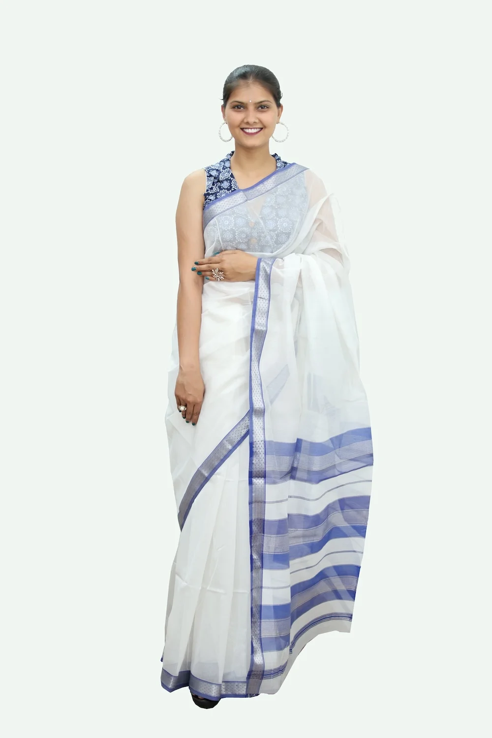 Majestic Divine off-white handloom Saree with Tassels