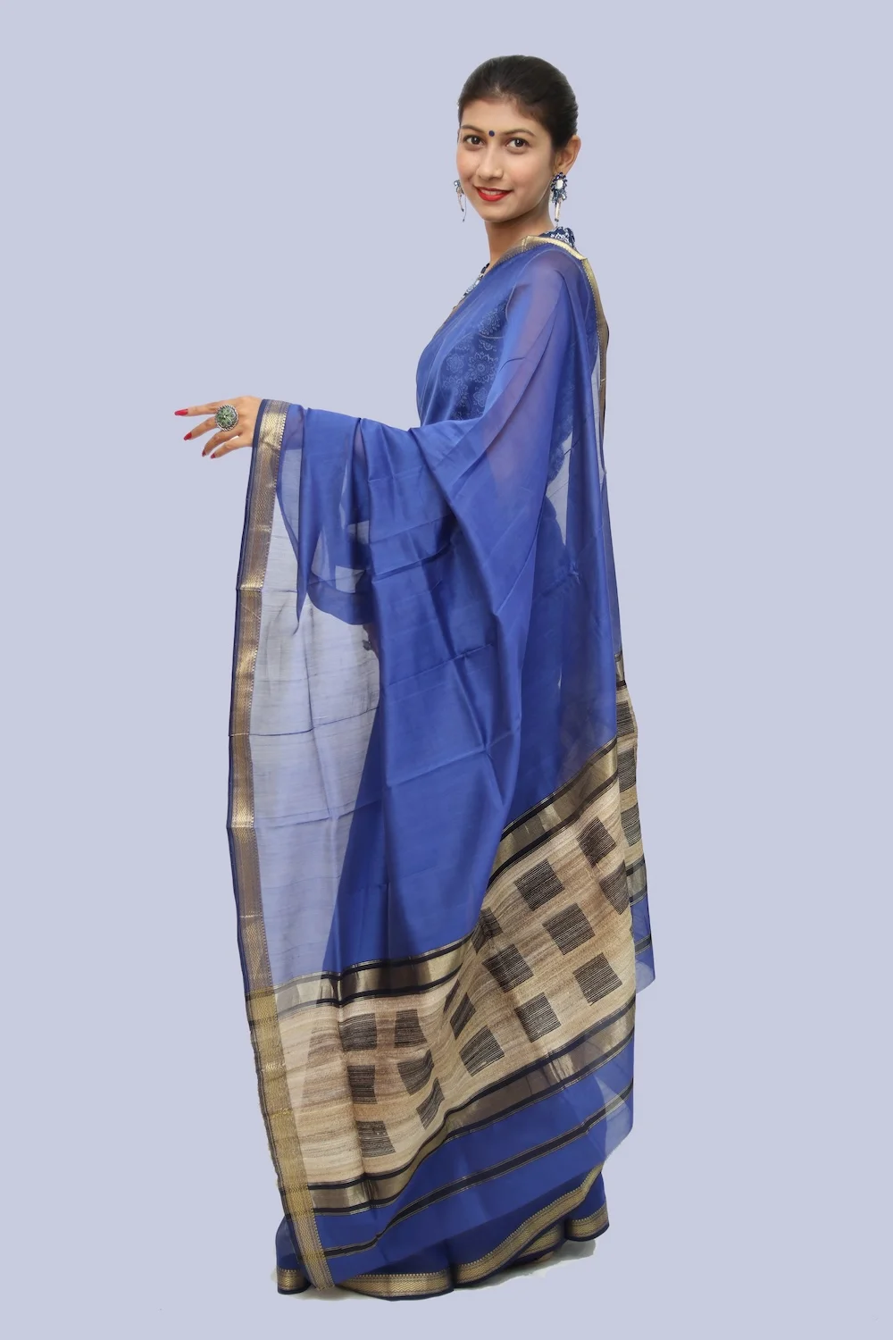Royal Blue handloom Saree with Tassels
