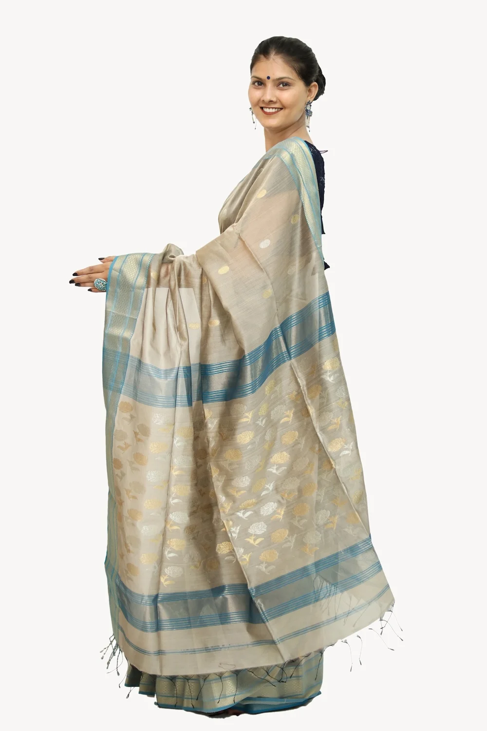 Sensuous Heritage Coin motif handwoven Saree with Tassels - Tussar