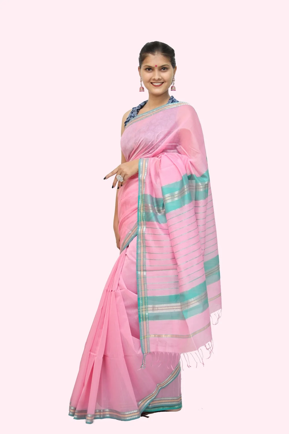 Traditional Silver Brocade handloom Saree with Tassels